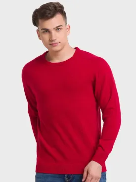 Men Red Tailored Fit Solid Wool Blend Full Sleeve V Neck Collar Sweaters