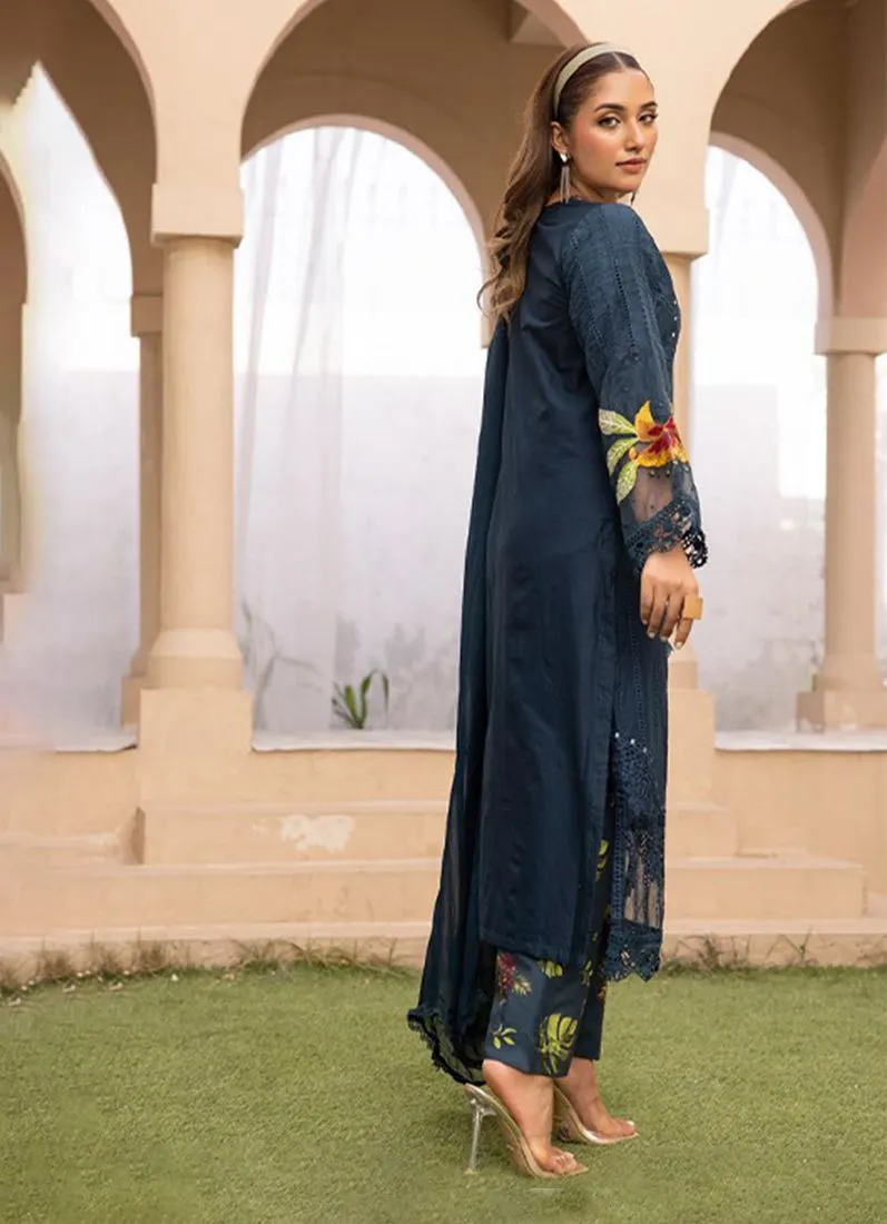 Midnight Blue Lawn Chikankari Trouser Suit Set