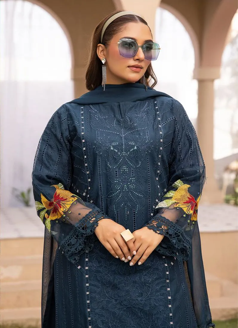 Midnight Blue Lawn Chikankari Trouser Suit Set