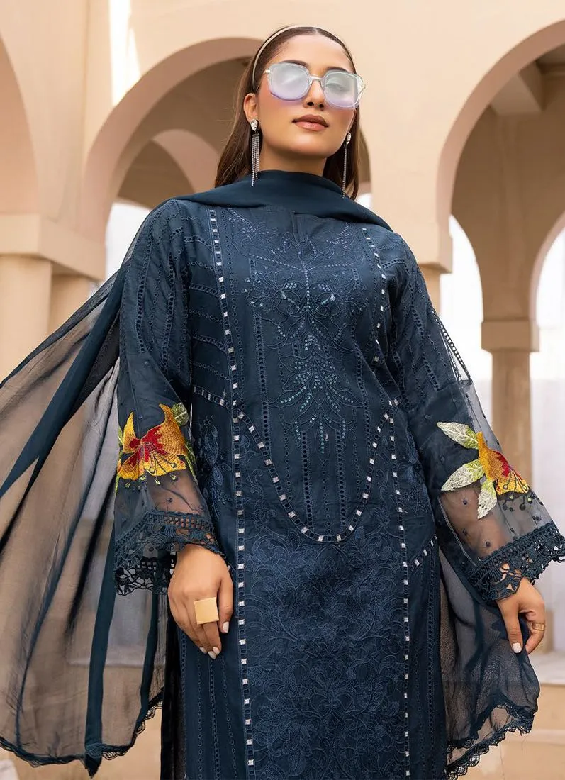 Midnight Blue Lawn Chikankari Trouser Suit Set