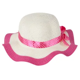 Momo Grow Girls "Molly" Hot Pink Trimmed Floppy Sun Hat with Polka Dot Ribbon