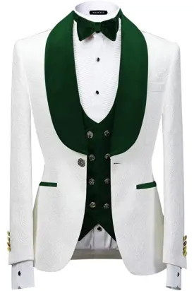 Moses Trendy Green Jacquard Shawl Collar Three-Piece Groom's Outfit