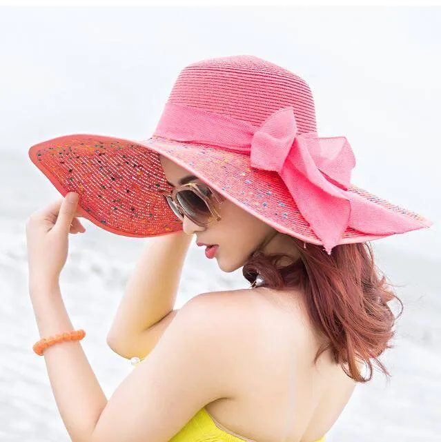 New Straw Hat Ribbon Bowknot with Wide Brim
