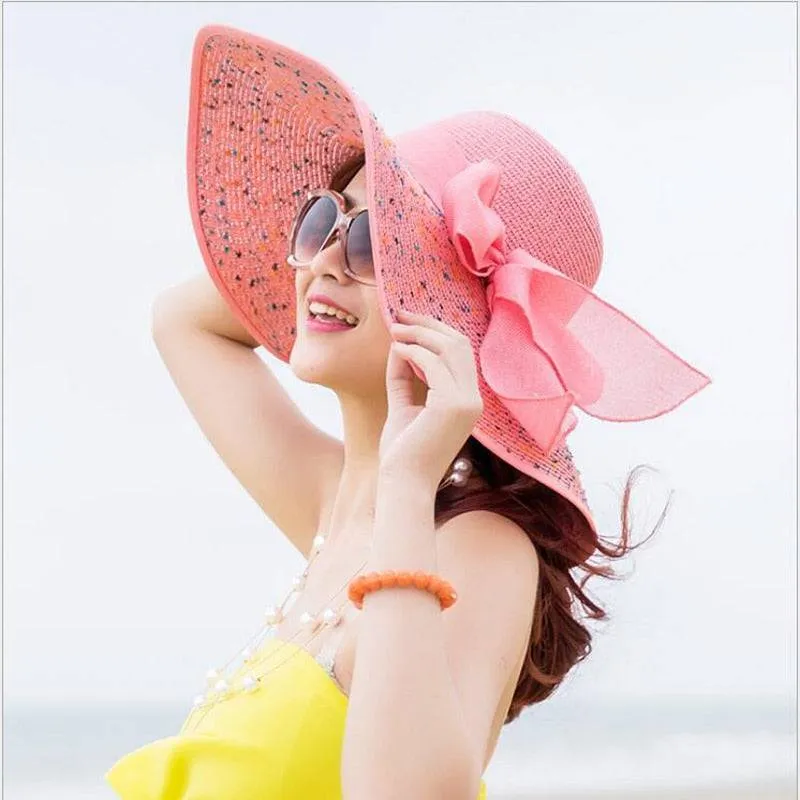 New Straw Hat Ribbon Bowknot with Wide Brim