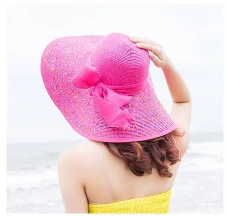 New Straw Hat Ribbon Bowknot with Wide Brim