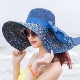 New Straw Hat Ribbon Bowknot with Wide Brim