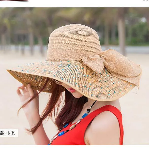 New Straw Hat Ribbon Bowknot with Wide Brim