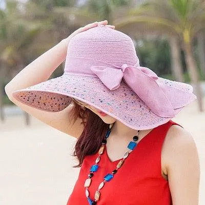 New Straw Hat Ribbon Bowknot with Wide Brim