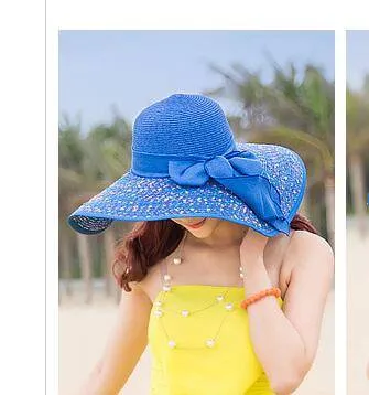 New Straw Hat Ribbon Bowknot with Wide Brim