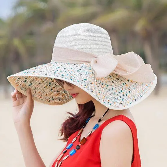 New Straw Hat Ribbon Bowknot with Wide Brim