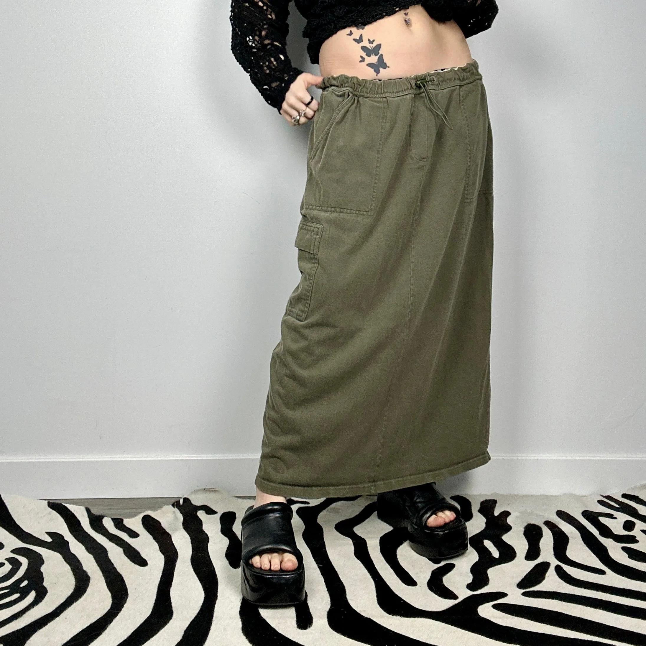 Olive Cargo Maxi Skirt