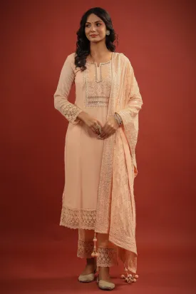 Peach Zardosi Resham Embroidered Georgette Suit Set