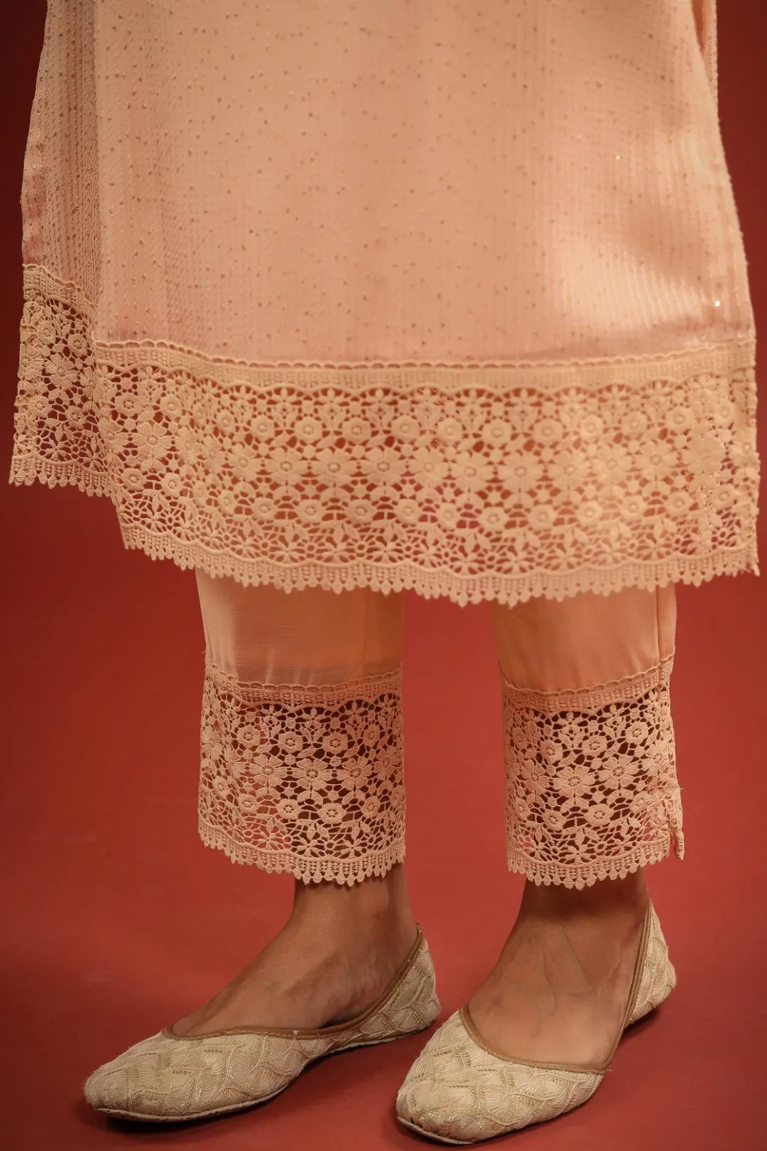 Peach Zardosi Resham Embroidered Georgette Suit Set