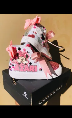 Pink Minnie Custom Kids Shoes | Bling Rhinestone Shoes | Mouse Converse Kids Girls