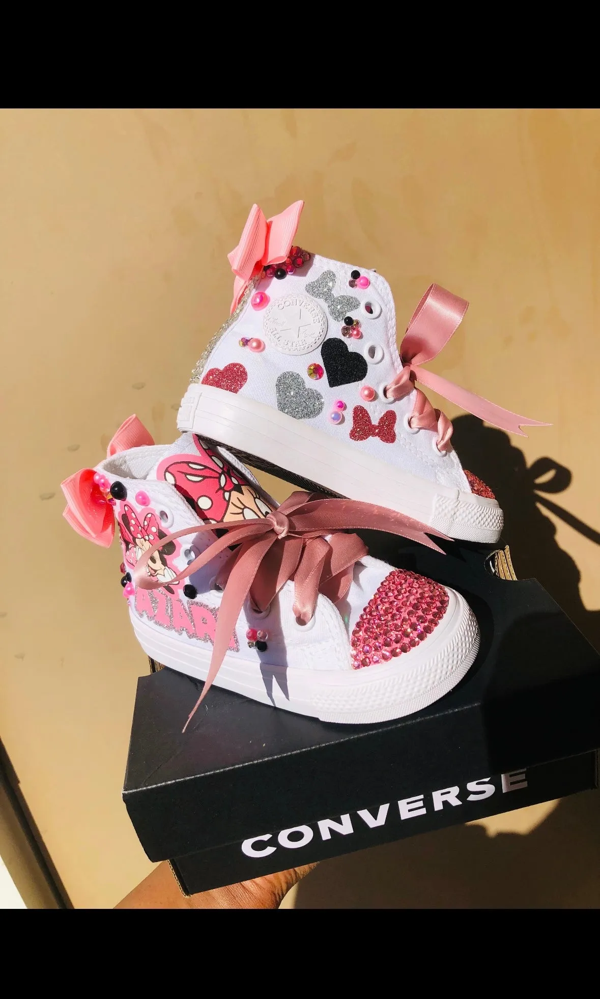 Pink Minnie Custom Kids Shoes | Bling Rhinestone Shoes | Mouse Converse Kids Girls