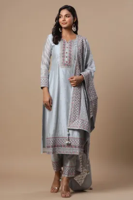 Powder Blue Resham Embroidered Straight Cut Salwar Suit