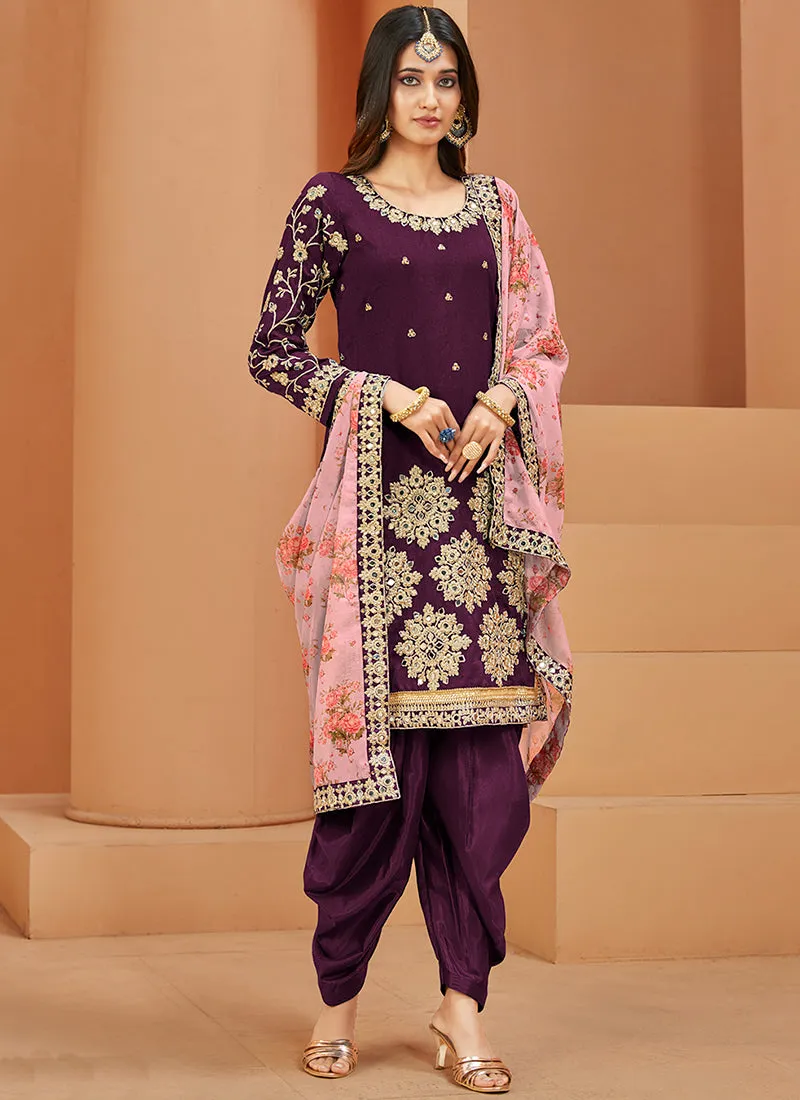 Purple Embroidery Silk Festive Salwar Suit