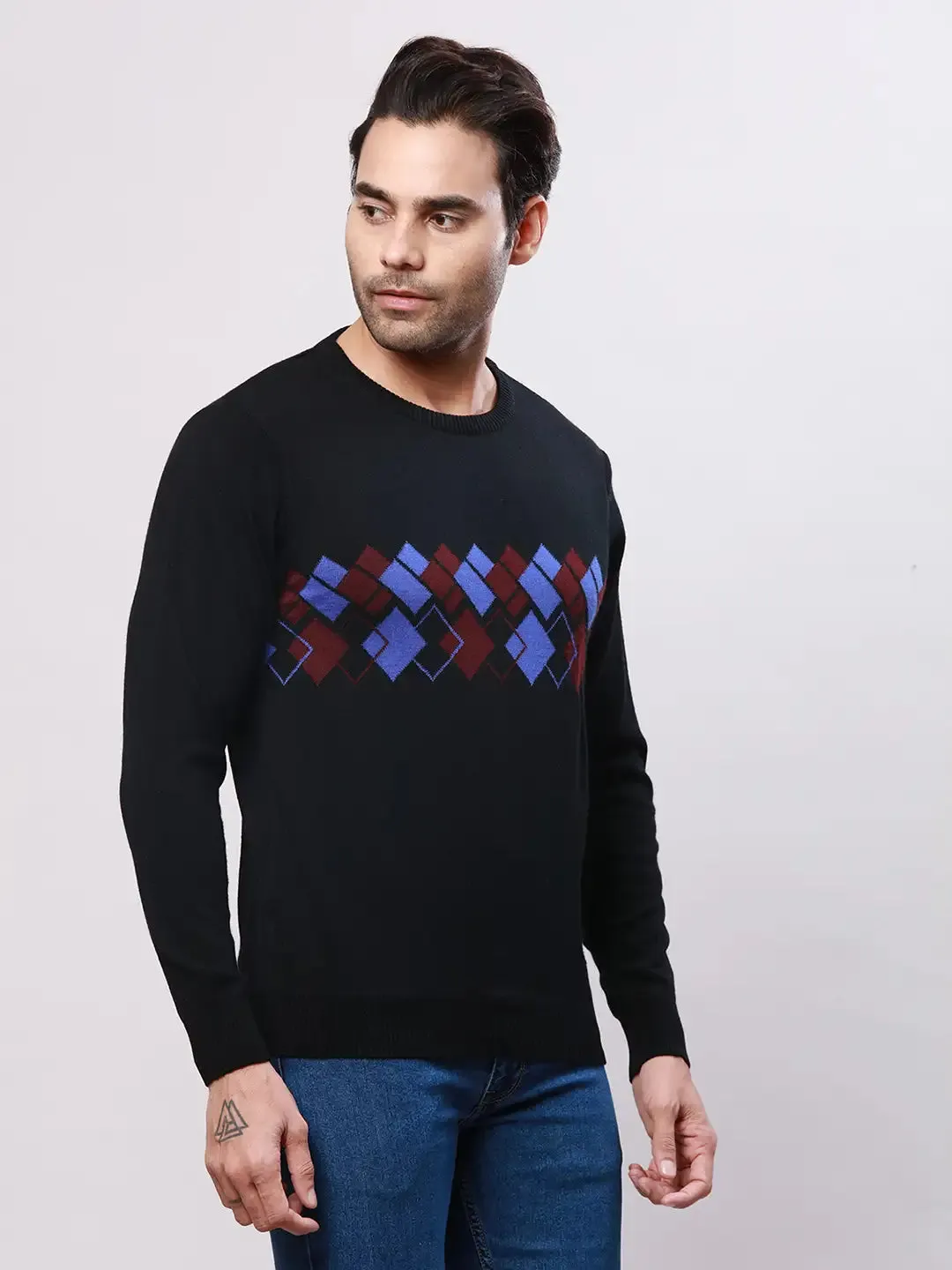 Raymond Men Black Argyle Acrylic Blend Sweaters