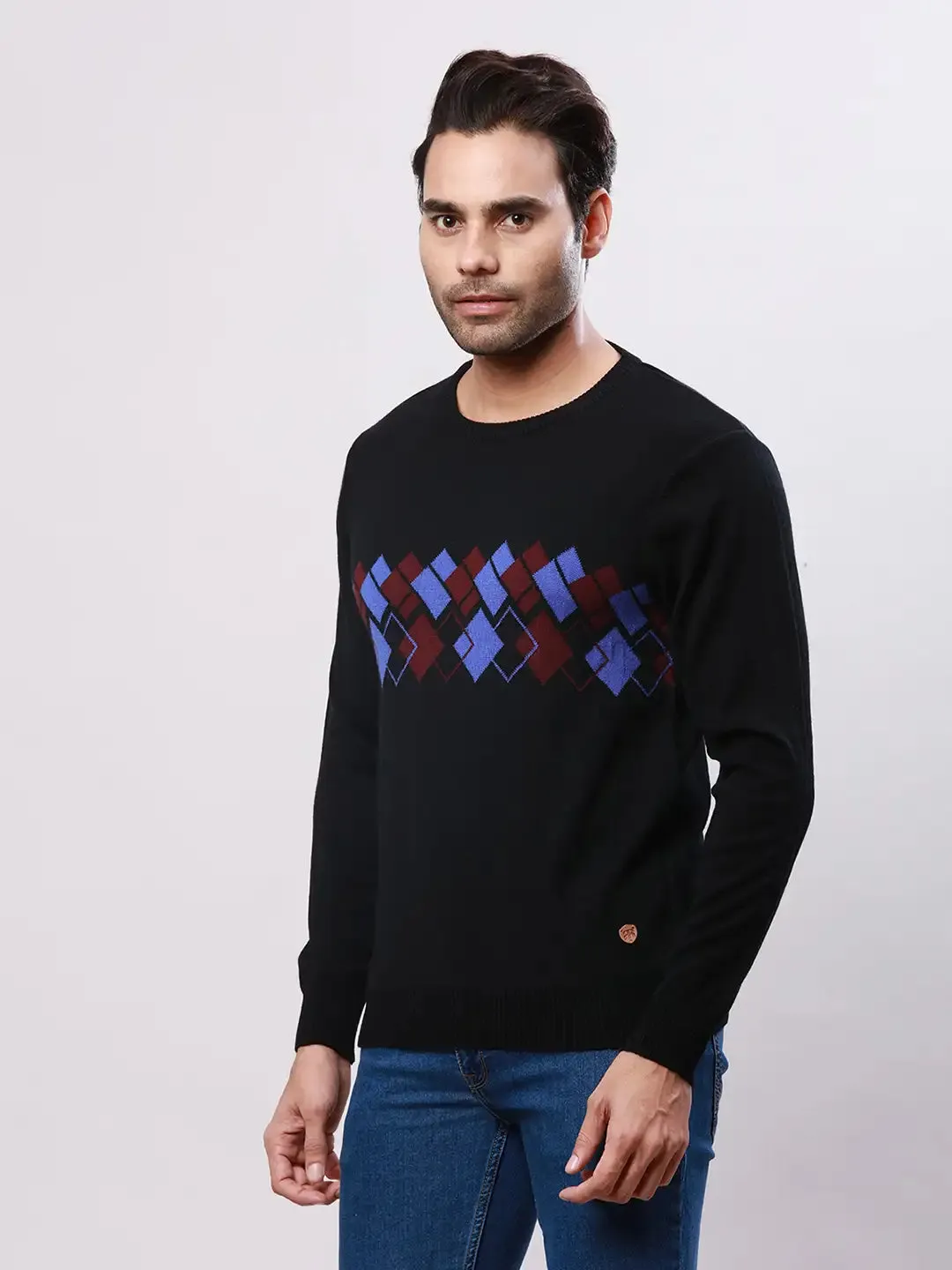 Raymond Men Black Argyle Acrylic Blend Sweaters