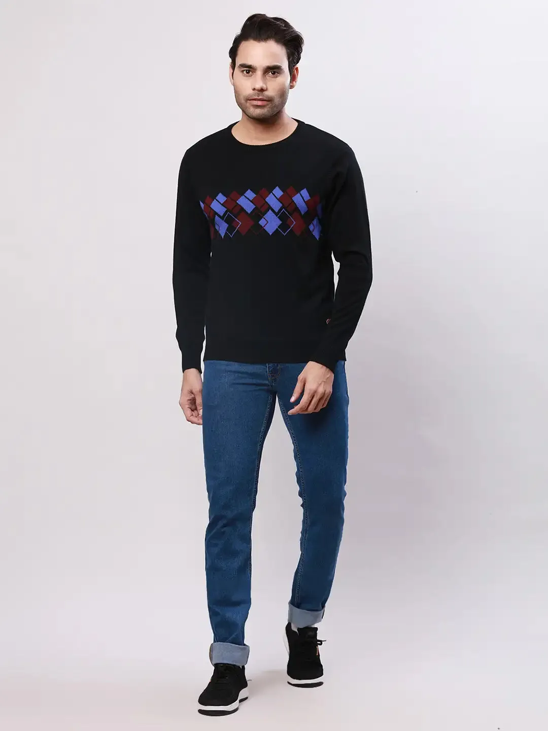 Raymond Men Black Argyle Acrylic Blend Sweaters