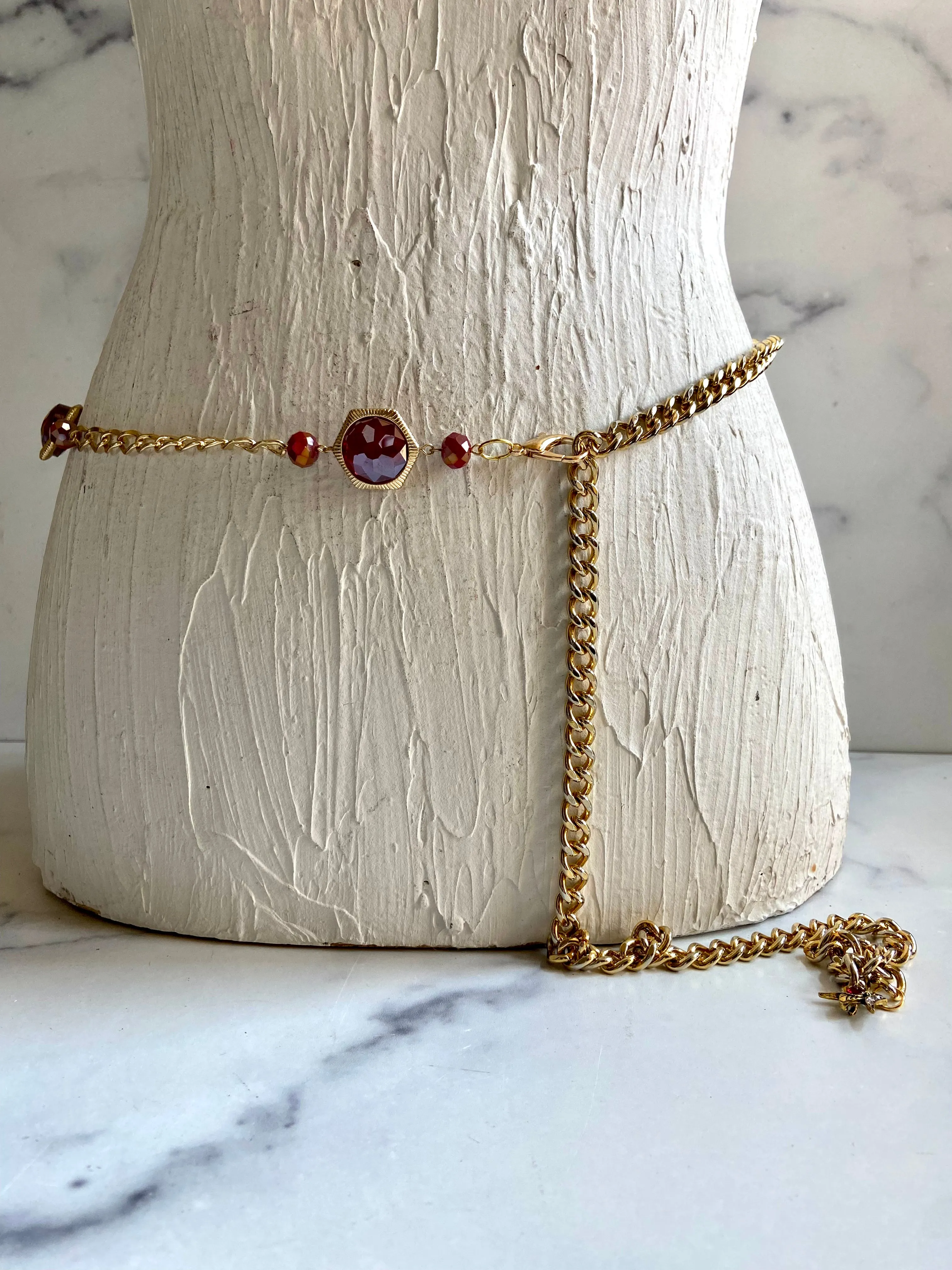 Red & gold chain belt