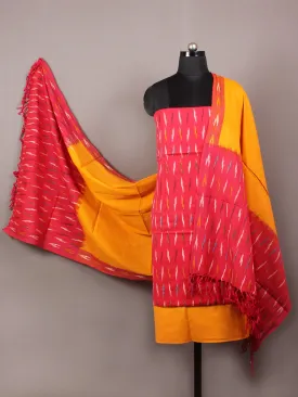 Red Yellow Off White Ikat Handwoven Cotton Suit Fabric Set of 3 - S1002010