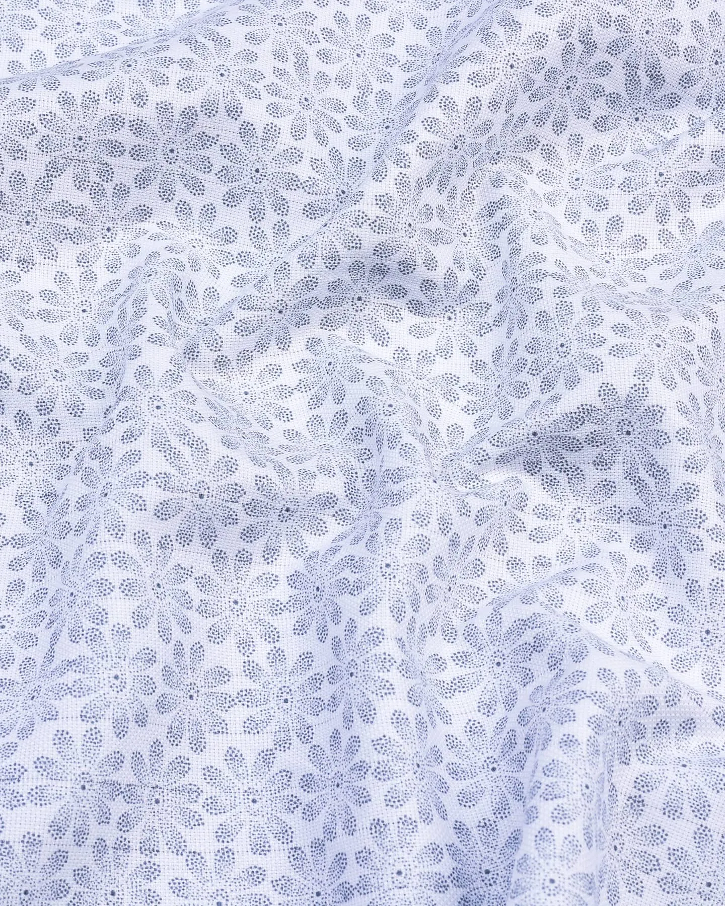 Revora White Flower Printed Dobby Cotton Shirt Style Kurta