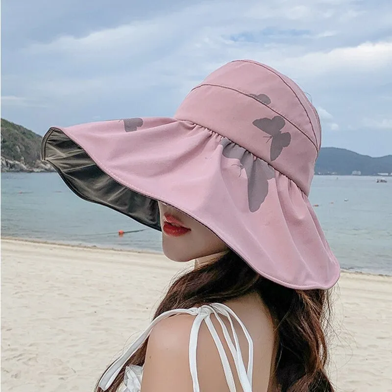 Sassy Butterfly Print Sun Protection Wide Brim Beach Summer Hats