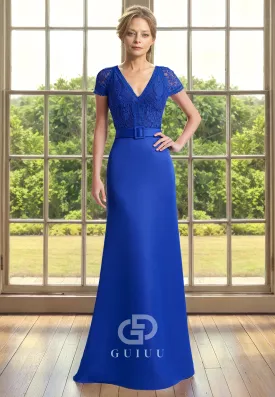 Sheath V Neck Half Sleeves Lace Back Zipper Buttons Mother of Bride Dress
