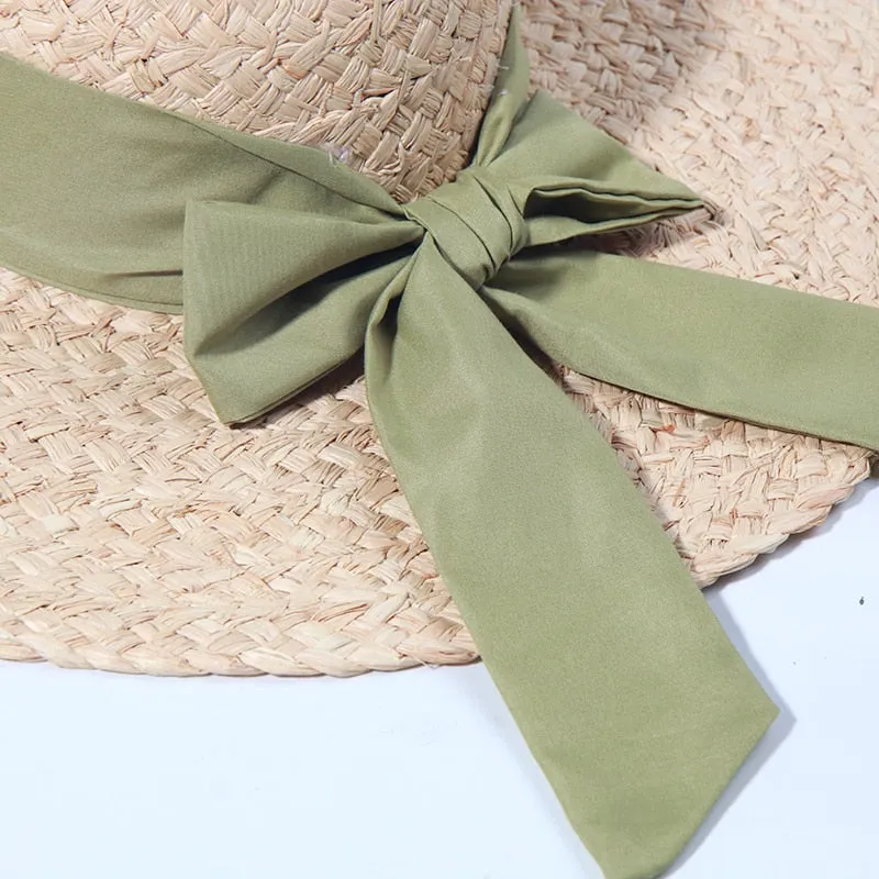 Straw Beach Hats for Women - Summer Sun Hats with Strap - Boho Hat, Paper Straw Fedora Hat Bow