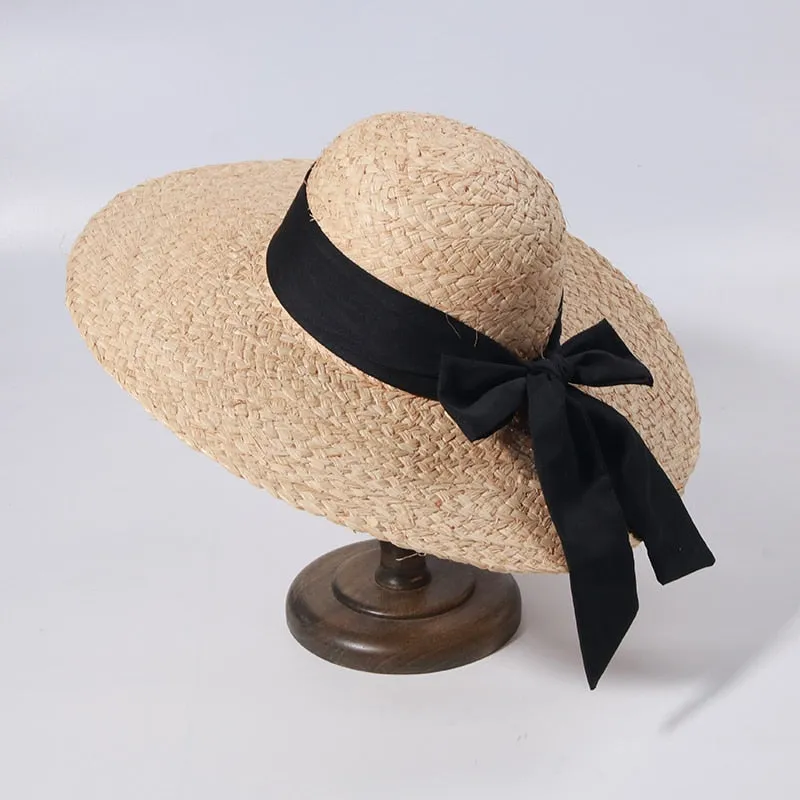 Straw Beach Hats for Women - Summer Sun Hats with Strap - Boho Hat, Paper Straw Fedora Hat Bow