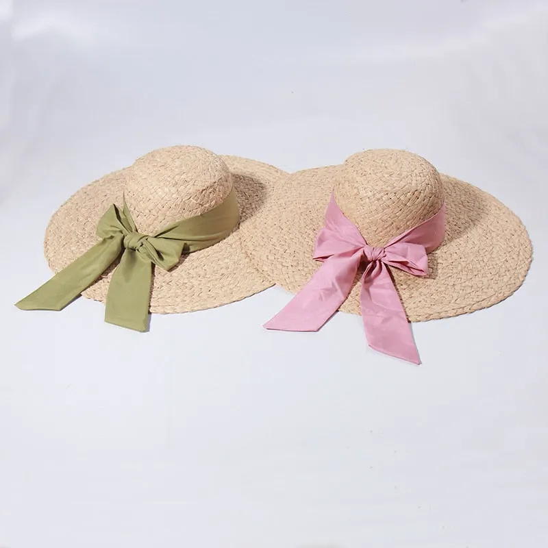 Straw Beach Hats for Women - Summer Sun Hats with Strap - Boho Hat, Paper Straw Fedora Hat Bow