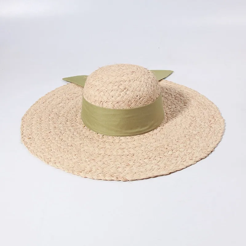Straw Beach Hats for Women - Summer Sun Hats with Strap - Boho Hat, Paper Straw Fedora Hat Bow