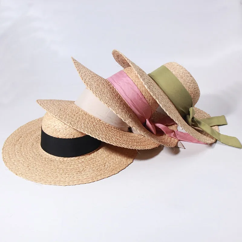 Straw Beach Hats for Women - Summer Sun Hats with Strap - Boho Hat, Paper Straw Fedora Hat Bow
