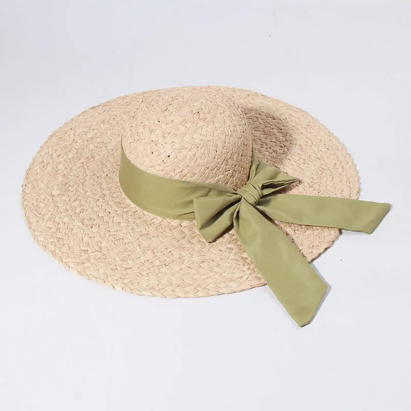 Straw Beach Hats for Women - Summer Sun Hats with Strap - Boho Hat, Paper Straw Fedora Hat Bow