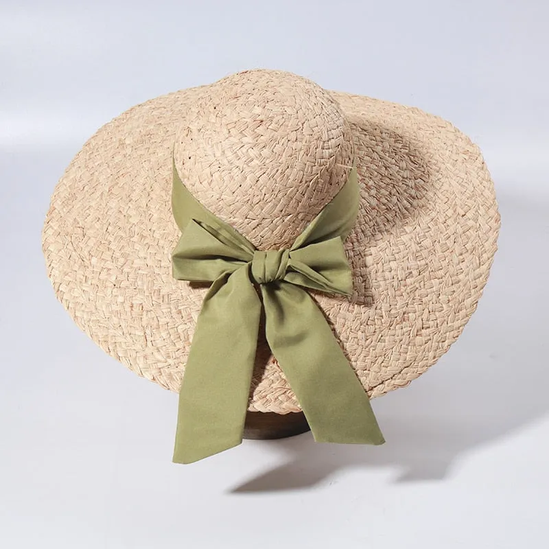 Straw Beach Hats for Women - Summer Sun Hats with Strap - Boho Hat, Paper Straw Fedora Hat Bow