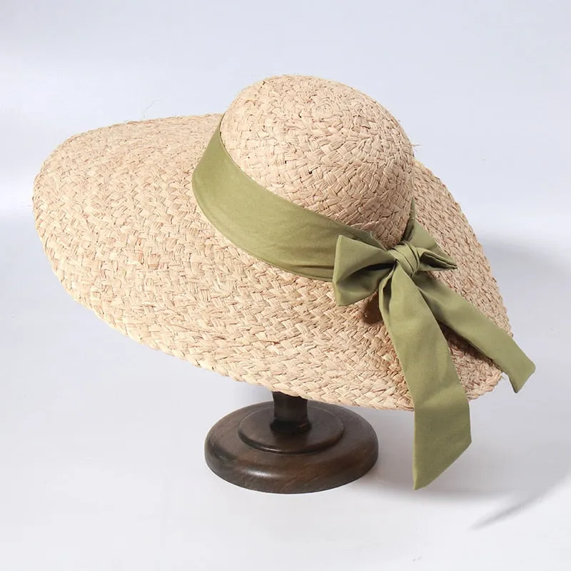 Straw Beach Hats for Women - Summer Sun Hats with Strap - Boho Hat, Paper Straw Fedora Hat Bow