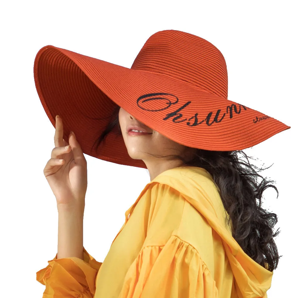US Stock Women's Fairlady Large Brim Straw Hat Reversible Cap UPF 50 