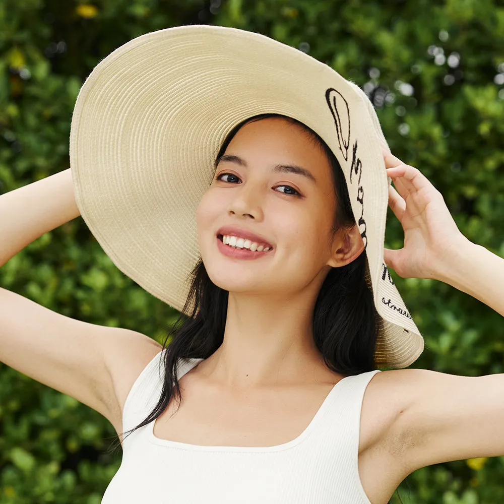 US Stock Women's Fairlady Large Brim Straw Hat Reversible Cap UPF 50 