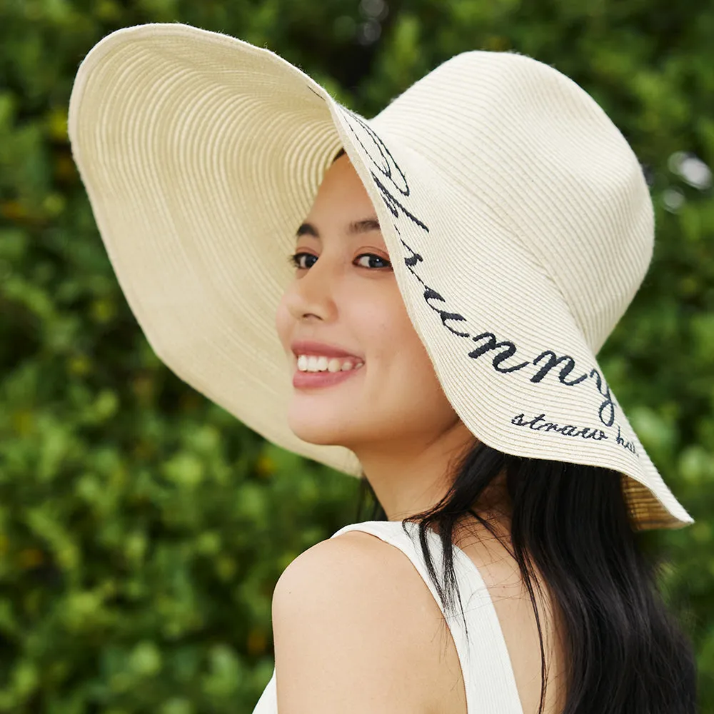 US Stock Women's Fairlady Large Brim Straw Hat Reversible Cap UPF 50 