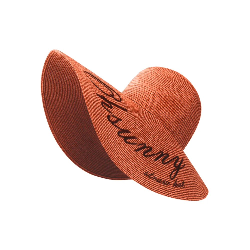 US Stock Women's Fairlady Large Brim Straw Hat Reversible Cap UPF 50 