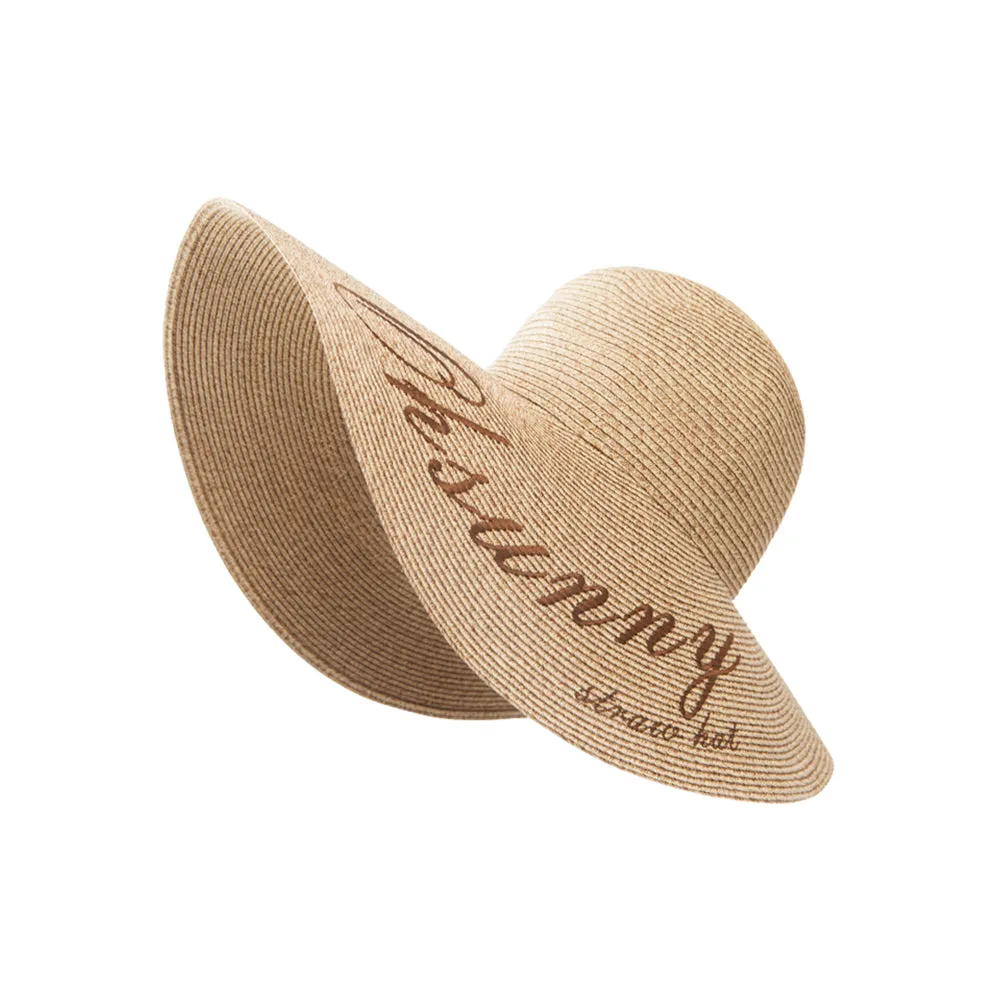 US Stock Women's Fairlady Large Brim Straw Hat Reversible Cap UPF 50 
