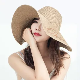 US Stock Women's Fairlady Large Brim Straw Hat Reversible Cap UPF 50 