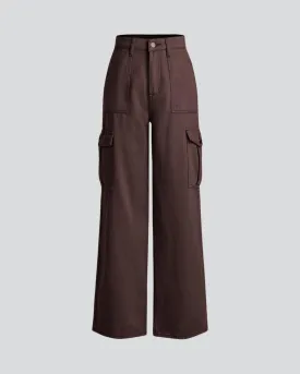 Utility Wear Double Pocket Cargo Pants In Dark Brown