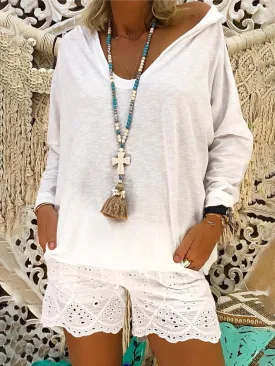 V-Neck Hooded Casual Long Sleeve Suit
