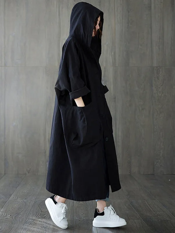 Wenkouban-Christmas Thanksgiving Original Solid Hooded Trench Coats