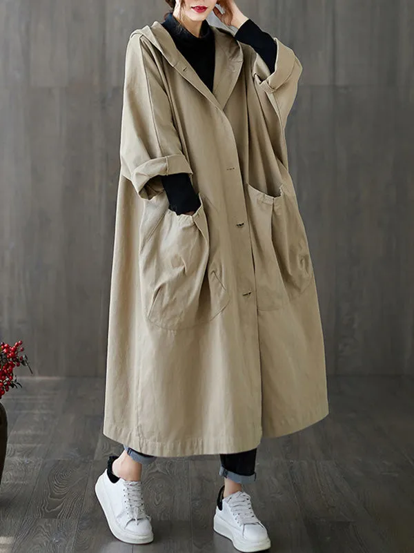 Wenkouban-Christmas Thanksgiving Original Solid Hooded Trench Coats