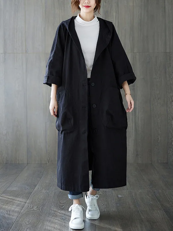 Wenkouban-Christmas Thanksgiving Original Solid Hooded Trench Coats