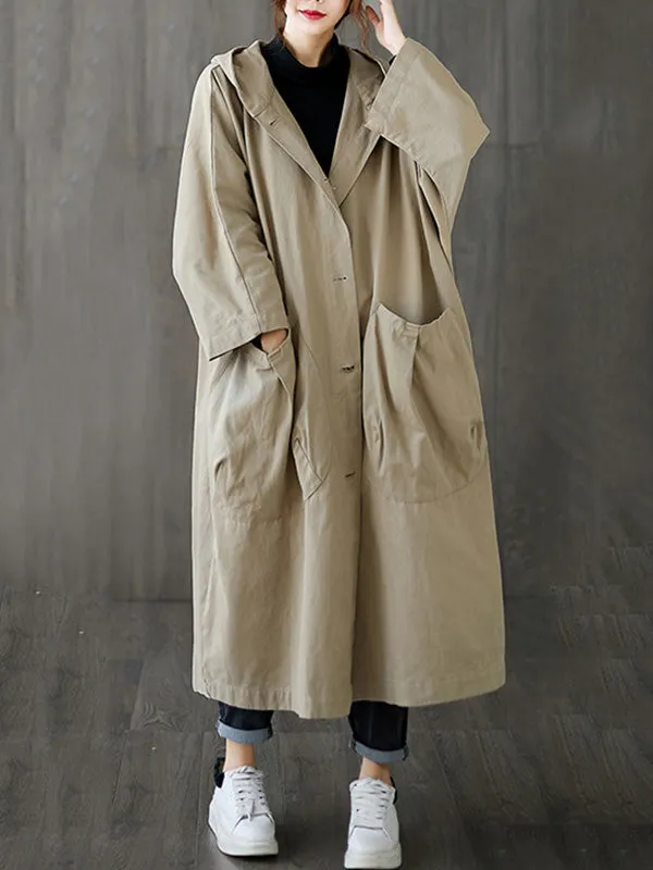 Wenkouban-Christmas Thanksgiving Original Solid Hooded Trench Coats