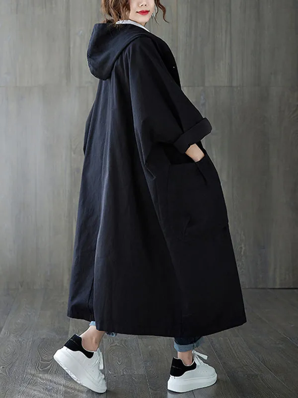 Wenkouban-Christmas Thanksgiving Original Solid Hooded Trench Coats